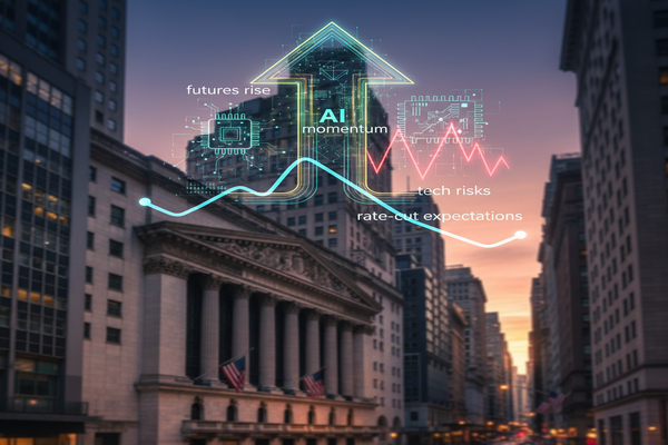 Wall Street Futures Rise as AI Momentum, Rate-Cut Expectations and Tech Risks Take Center Stage