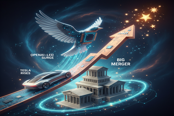 OpenAI-Led Surge Sends AMD Skyward as Tesla Rises and Regional Banks Move Toward a Big Merger