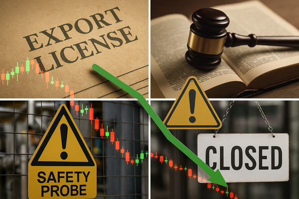 How export licenses, lawsuits, safety probes and a looming shutdown are moving markets today