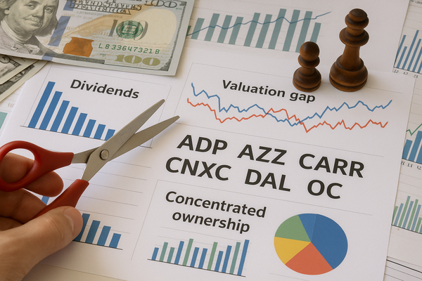 Dividend trimming, valuation gaps and concentrated ownership: What investors should watch in ADP, AZZ, CARR, CNXC, DAL and OC